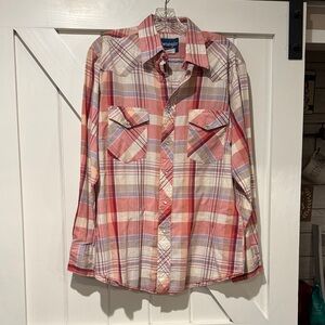 Wrangler Red and Cream Plaid Casual Button Down Shirt
